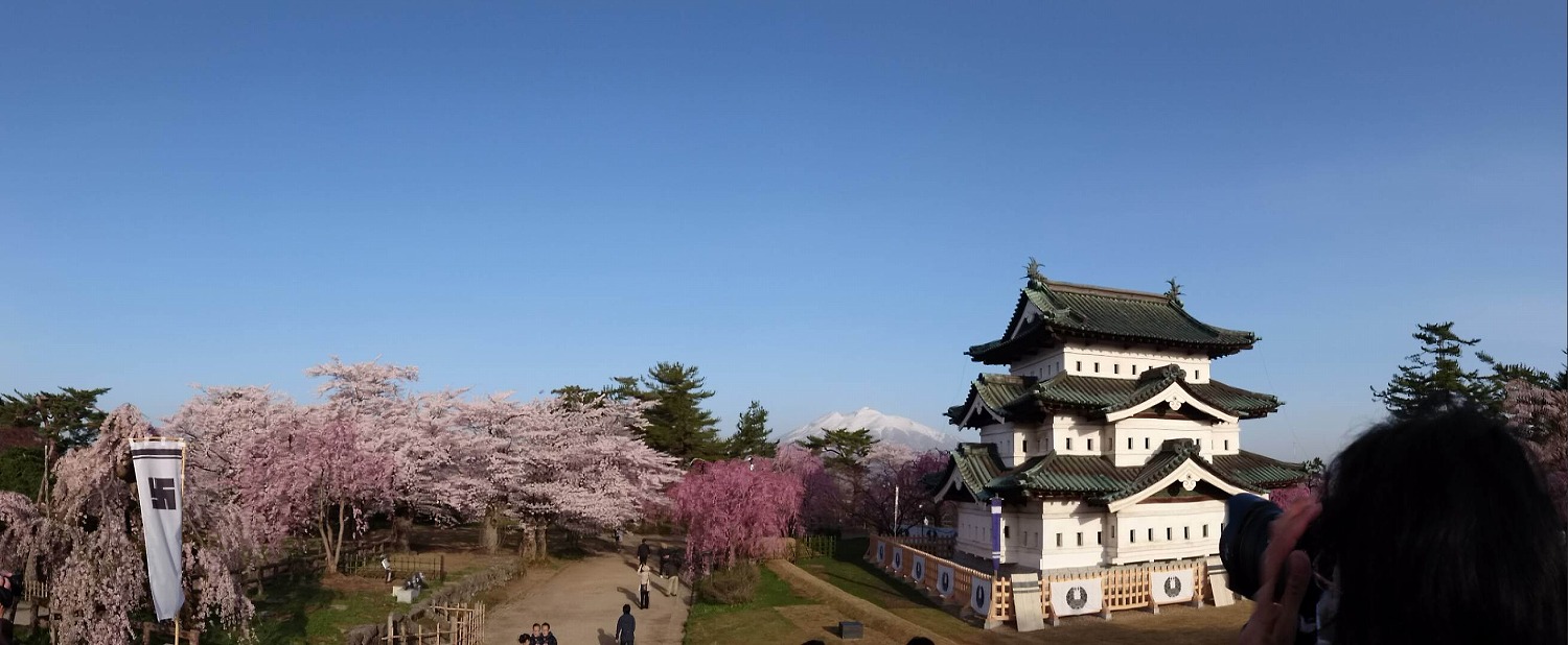 桜と岩木山と弘前城天守